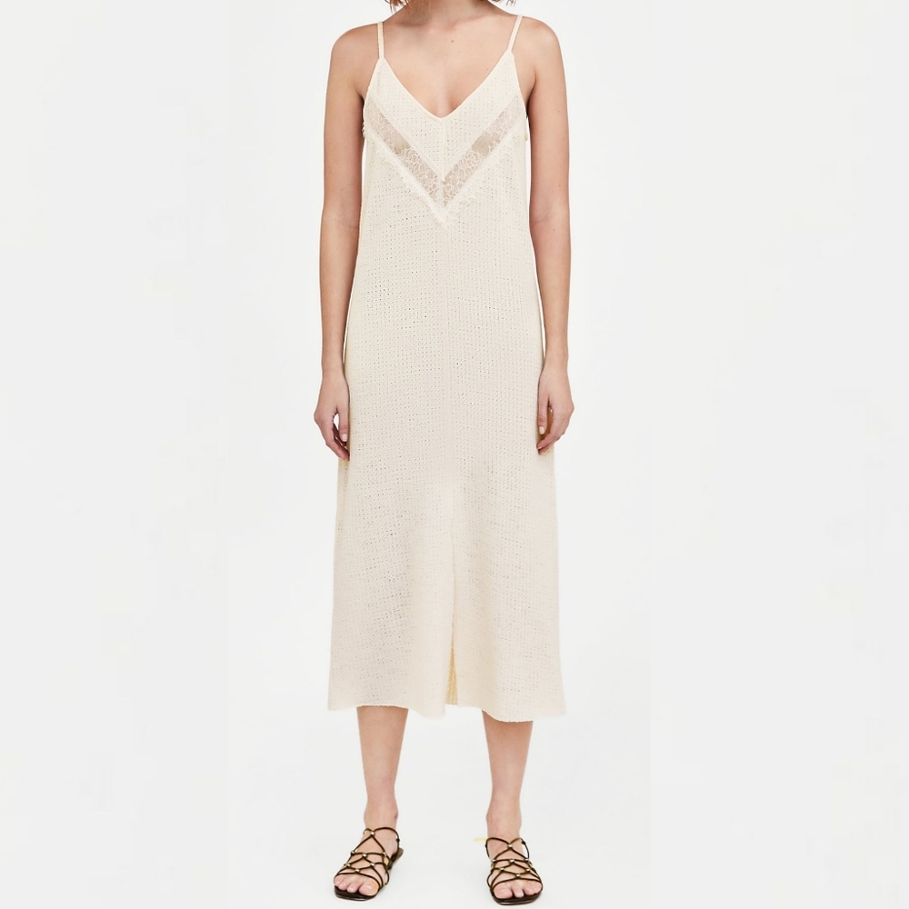 NWT Zara W/B Collection Cream Knit Strappy Spring / Summer Dress Size M